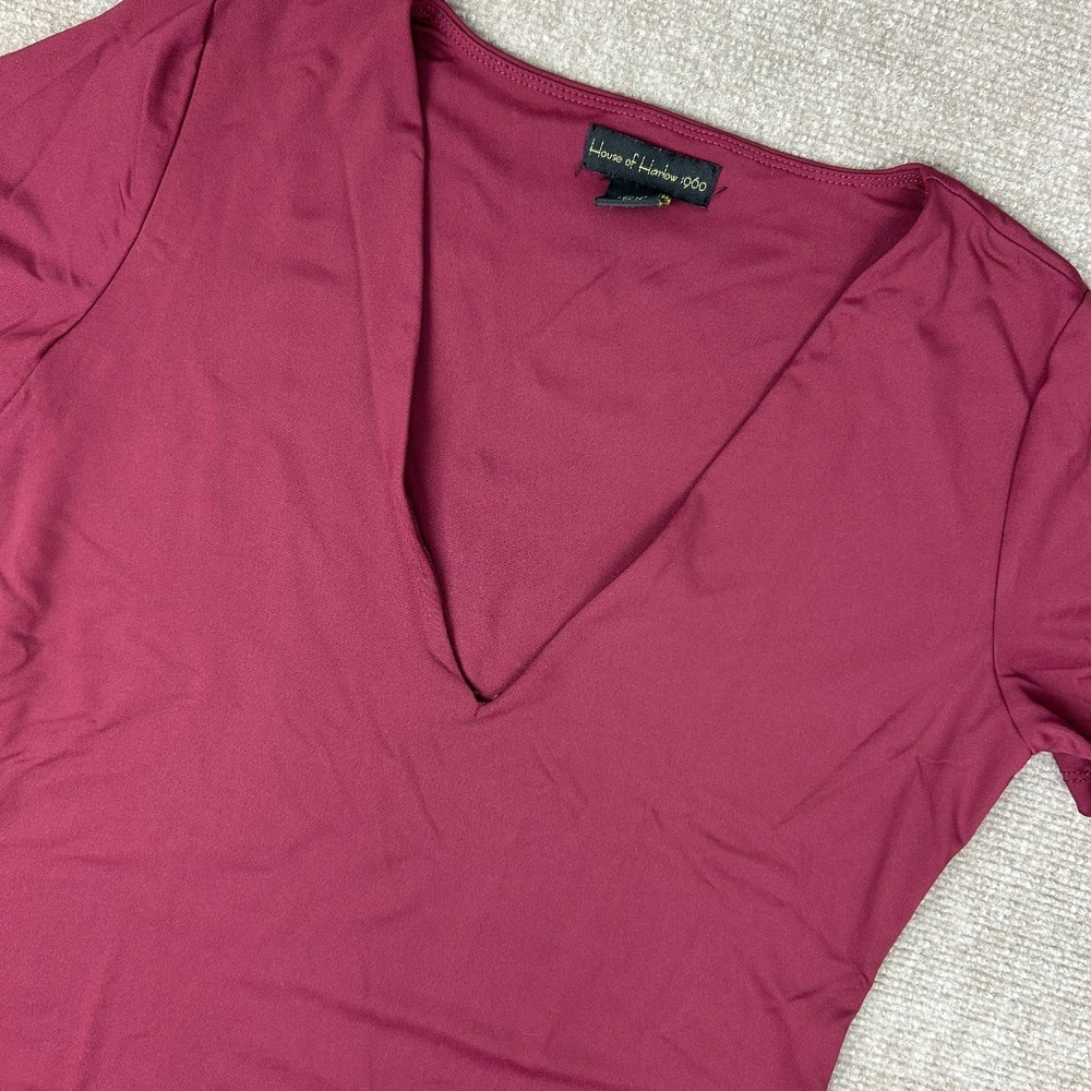 House of Harlow 1960 Bodysuit Womens XL Burgundy Deep V-Neck Stretch Swimwear